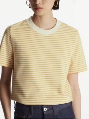 COS t shirt striped yellow white women’s size XS cotton